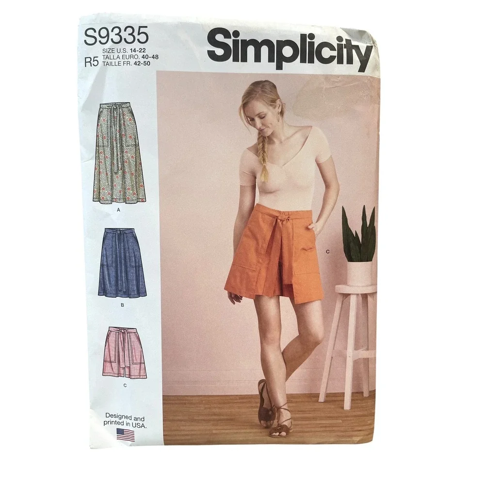 Simplicity S9335 Sewing Pattern Misses Size 14-22 Skirt Skort Elastic Waist Tie